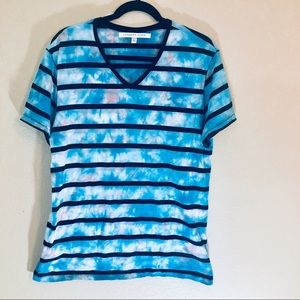 Xl standard cloth blue tiedye black striped v neck